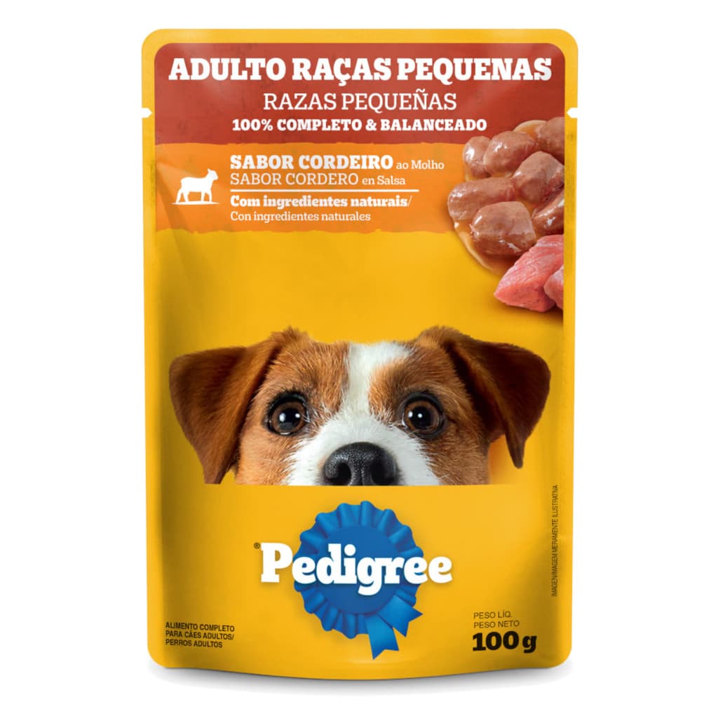 Ração Úmida Sachê Pedigree Para Cães Adultos De Porte Pequeno Cordeiro Ao Molho 100g