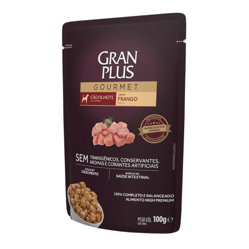 Ração Úmida Sachê GranPlus Gourmet Cachorros Filhotes Frango 100gr
