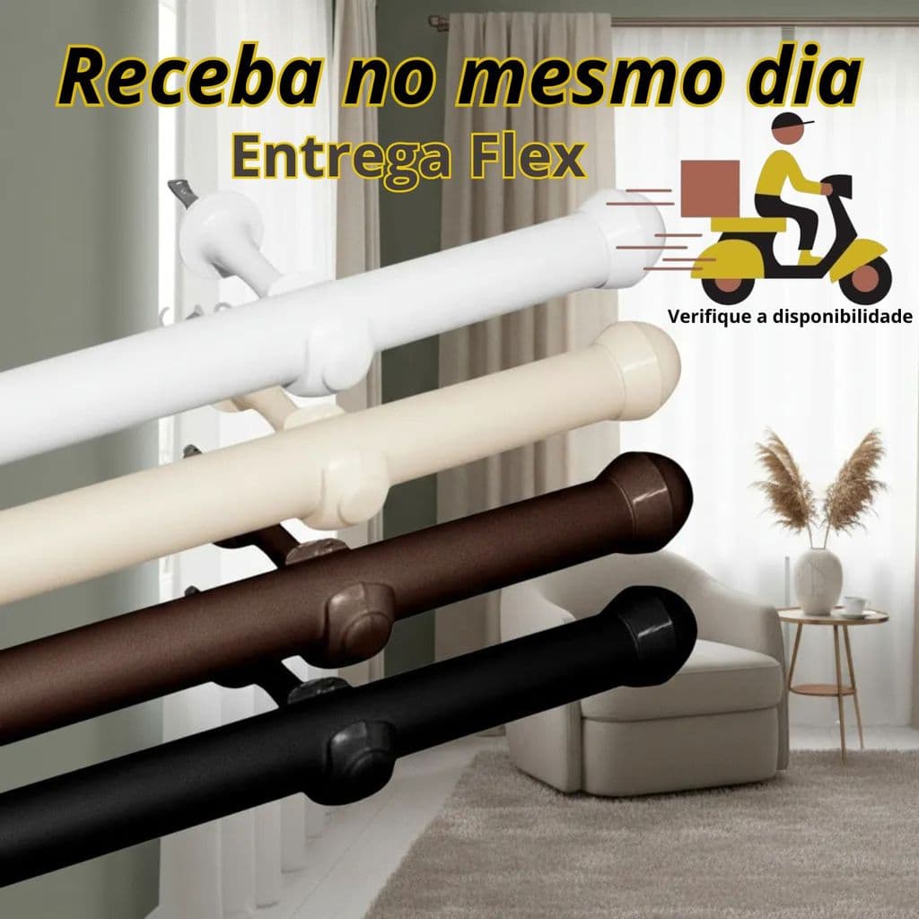 Kit Varão de Madeira Para Cortina Simples 3,00 Metros 19mm com Suporte e Ponteira Entega Full Flex