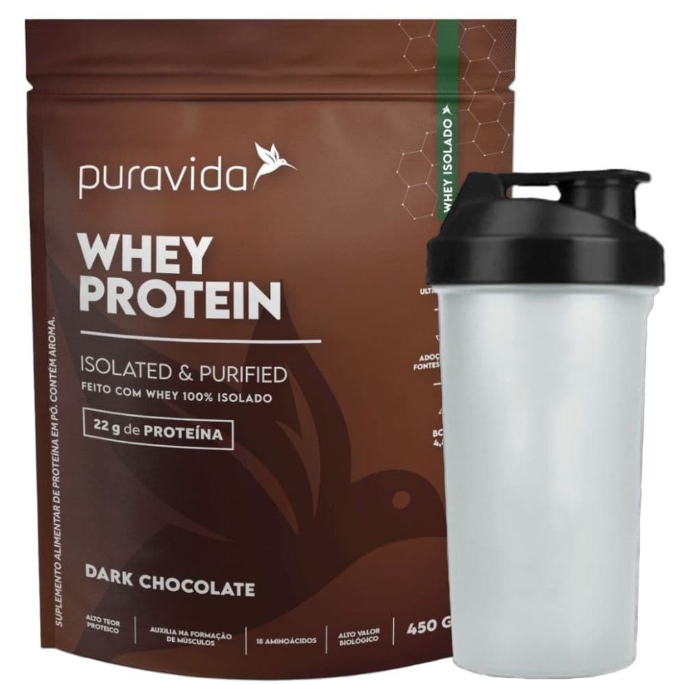 Whey Isolado Dark Chocolate 450g Coqueteleira - PuraVida