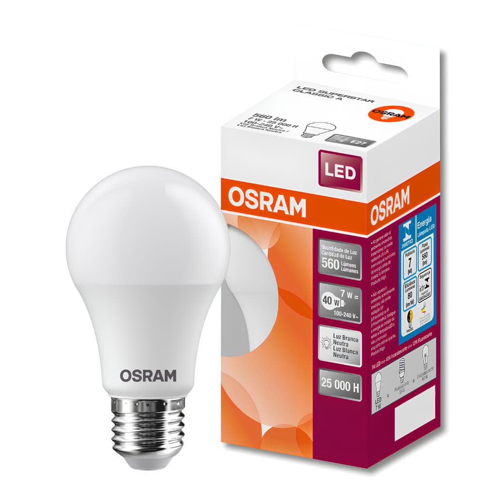 Kit 4 Lampada Led Bulbo 7W 4000K 560Lm 200° Bivolt Osram