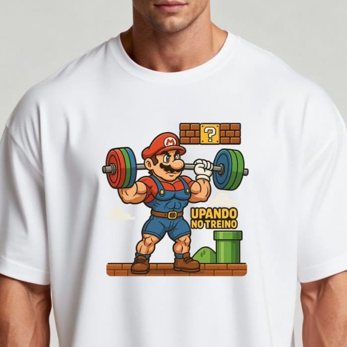 Camiseta Camisa Algodão Camiseta Camisa T-shirt Masculina 100%Algodão Treino Gym Academia Fitness Musculação Super Mario