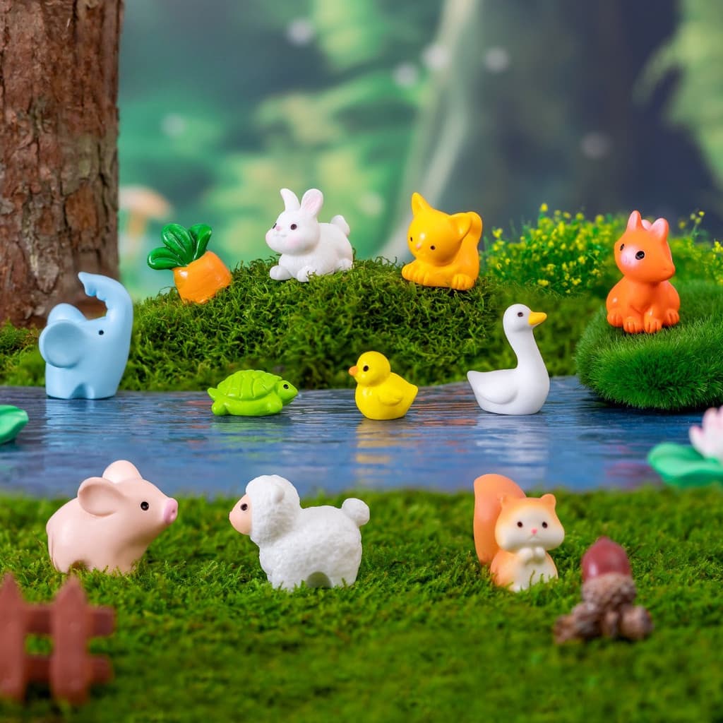 Mini Elefante Esquilo Coelho Porco Gato Cavalo Tartaruga Cobra Estatueta Em Miniatura Jardim De Fadas Musgo Micro Paisag