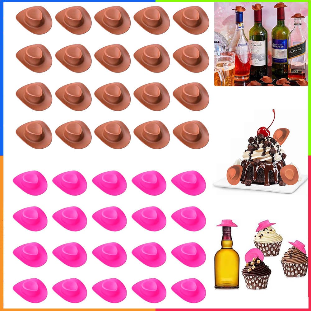 Mini chapéu mini chapéu decorativo mini chapéu de Cowboy 20 Material plástico rosa vermelho, marrom