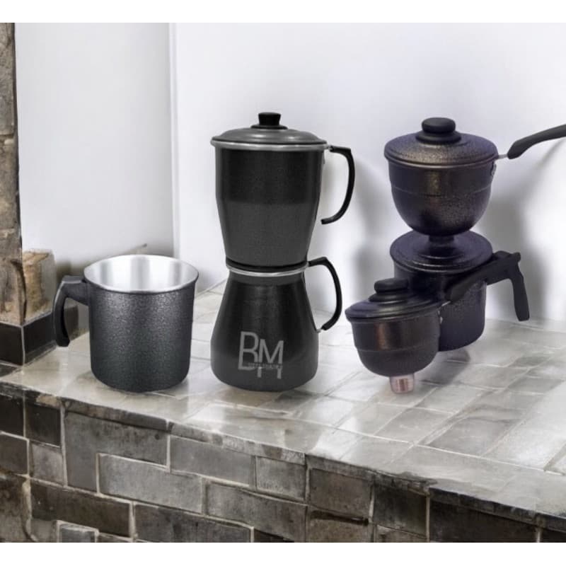Kit 3 em 1 Multiuso Leiteira Cuscuzeiro Individual Porção Cafeteira Econômica 1L Italiana Alumínio
