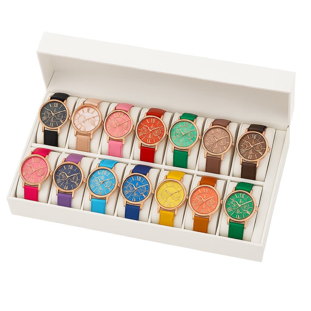 Relógio Feminino Geneva Casual com Mostrador Romano e Pulseira em Couro Sintético – Várias Cores + Caixa Presente
