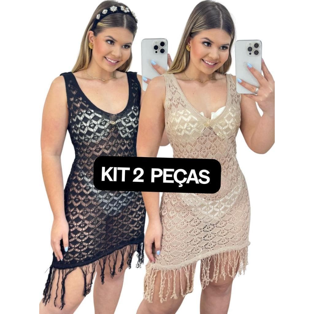 KIT 2 Saida De Praia Feminino Tricot HELEN Transparente Vestido Feminino Franja Roupa Feminina Verão