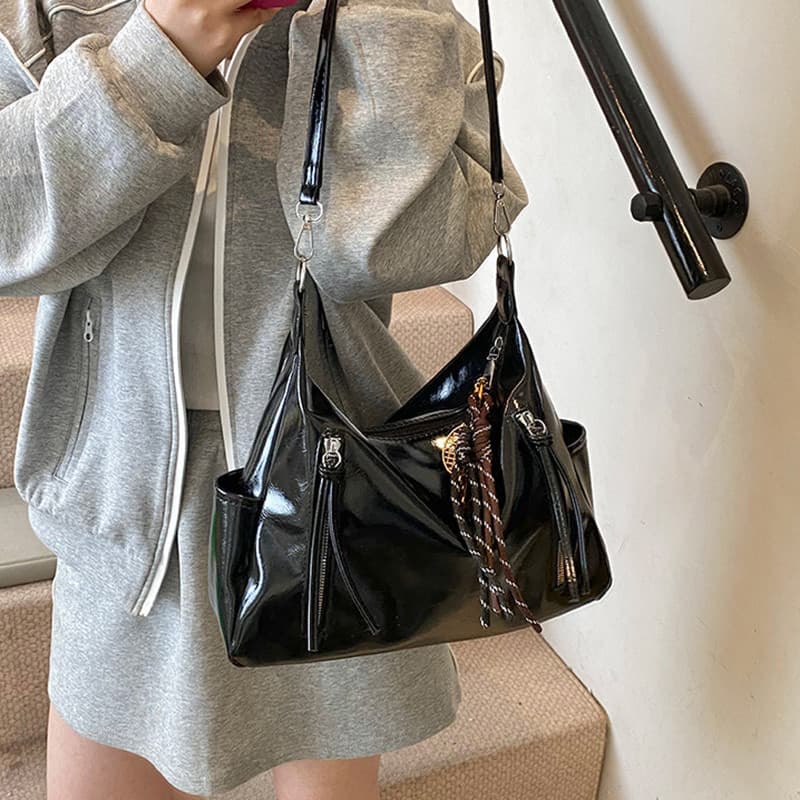 Textura Elegante Feminina Couro Crossbody Bolsa Retro Bolsa De Ombro De Grande Capacidade