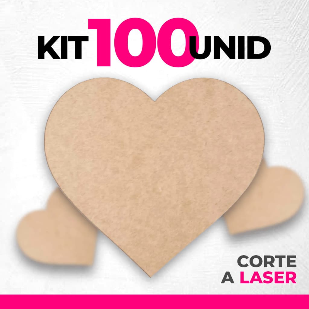 Kit 100/200/300/400 Corações em MDF Cru - Aplique - Decorações - Artesanato - Corte a Laser