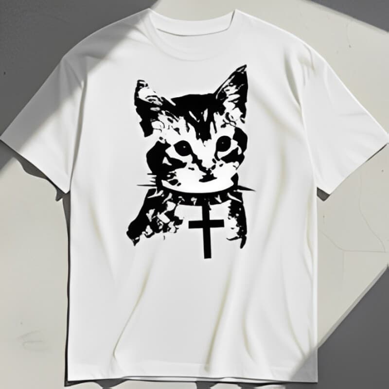 Camisa Gato Rock Vintage Estética Y2K Gringa Streetwear Algodão Modelagem Unissex P ao Plus Size