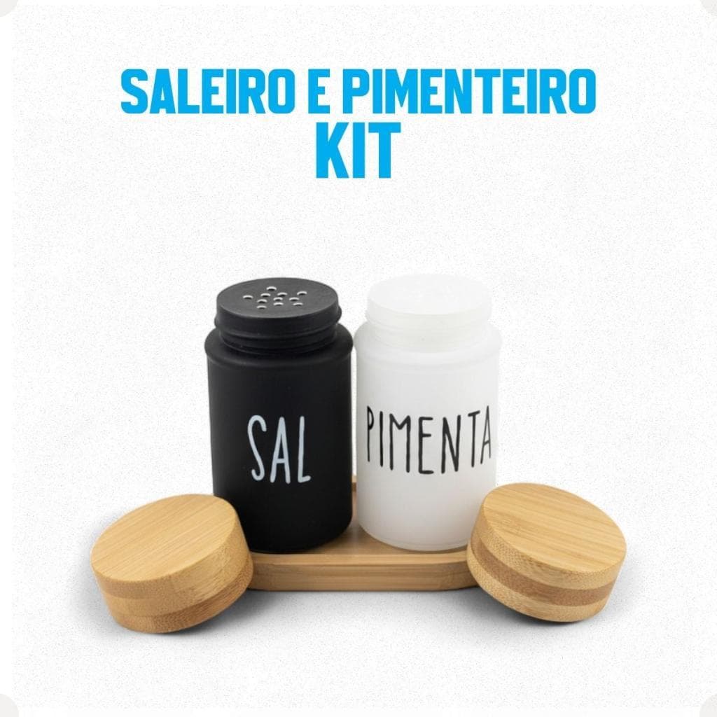 Jogo 3 Peças Saleiro Pimenteiro Vidro Doha 90Ml Cozinha Moderna Prático Tampa Inox Temperos