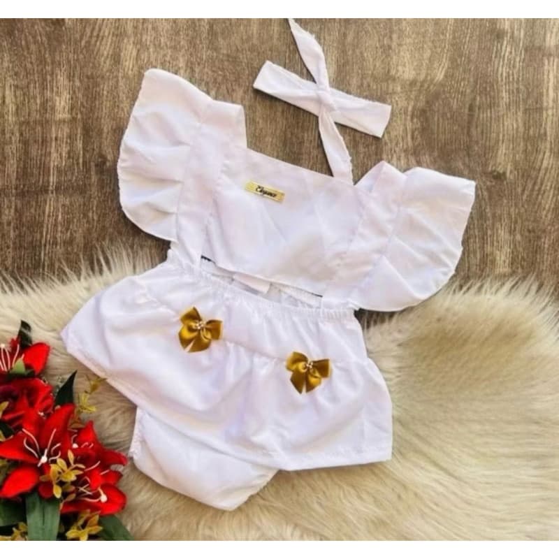 Romper Branco Mesversario Ensaio Festas Ano Novo Réveillon Fantasia Bebe Menina