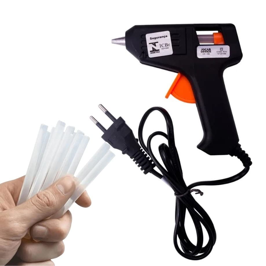 Pistola de Cola Quente Pequena + 10 Bastões de Cola Quente 10W Leo e Leo