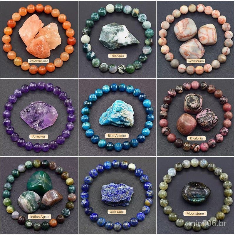 Pulseira de Contas Naturais, Pulseira de Apatita e Lápis-Lazúli, Joias para Homens e Mulheres.