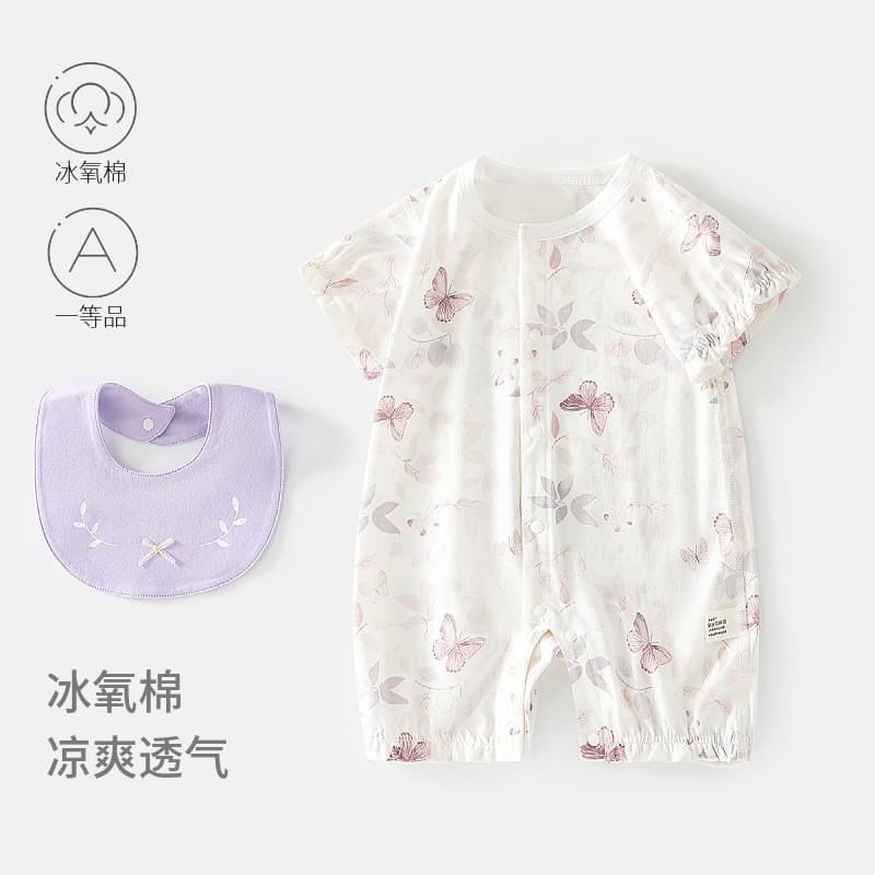 Bebê verão macacão de manga curta bebê gelo oxigênio algodão estilo fino macacão bebê ar condicionado roupas macacão bab