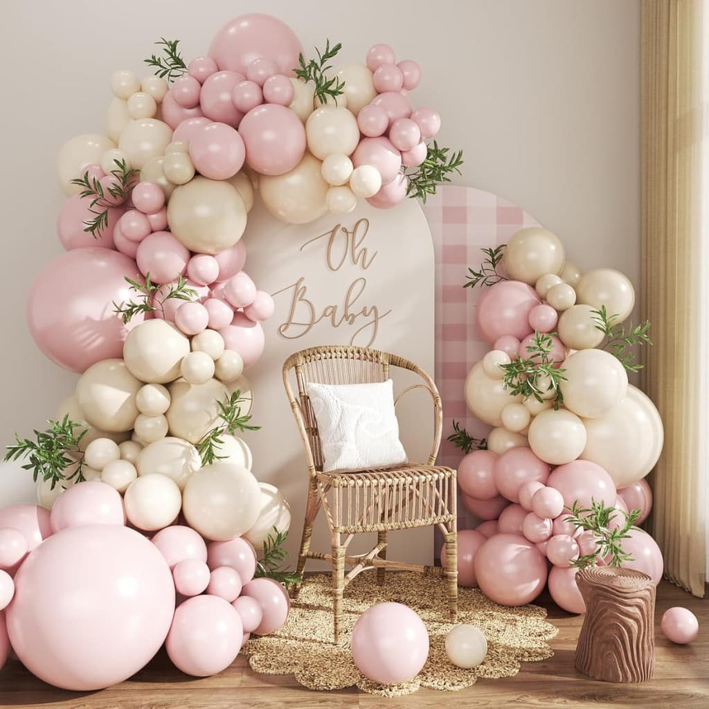 Kit 125 Balões Para Decoração De Festas Comemorativas Nos Tons Pastéis Suaves Base Bege E Rosa