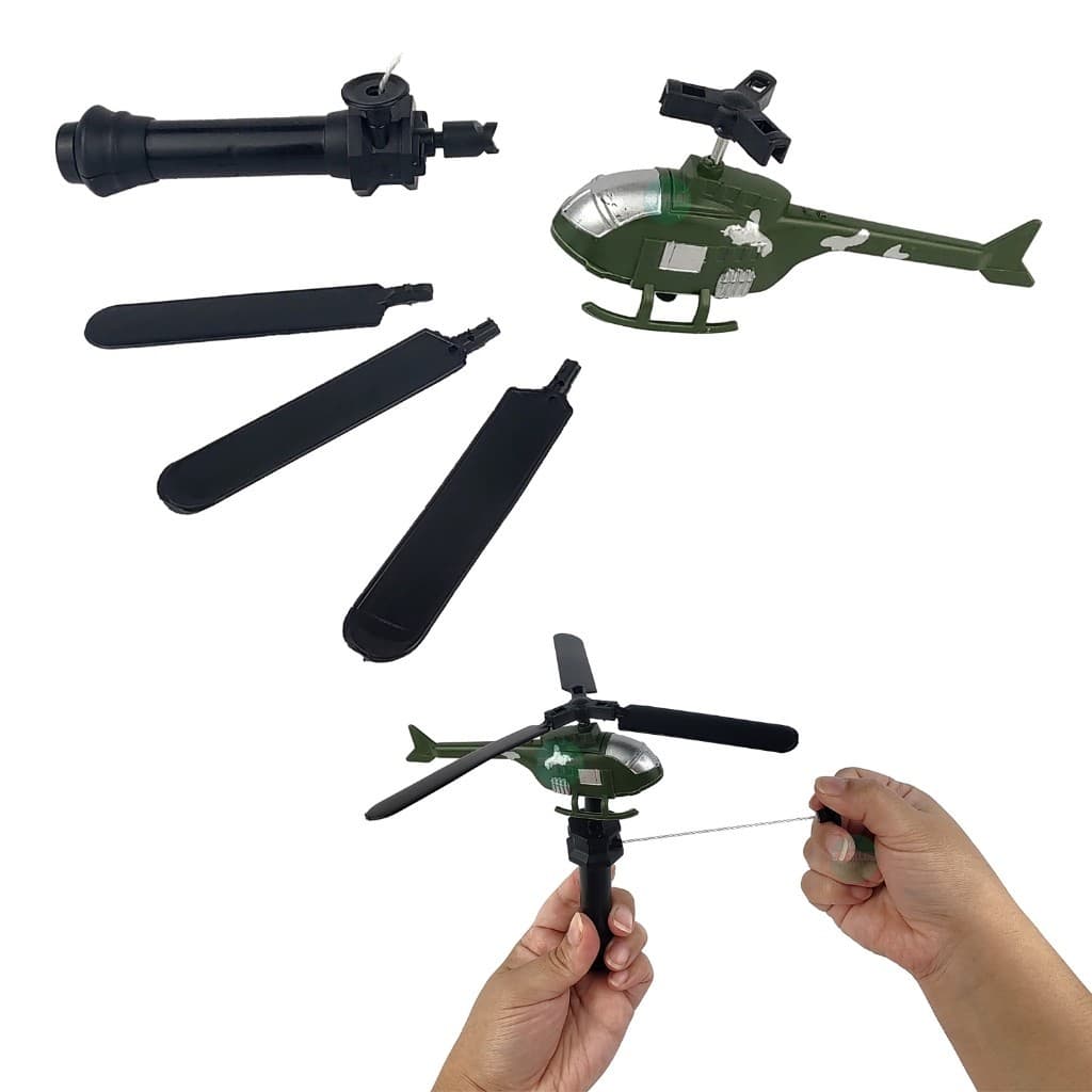 Mini Helicóptero de Brinquedo com Lançador à Corda – Puxa e Voa!