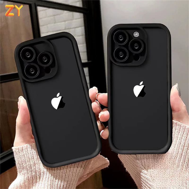 Capa Para iPhone 17 16 13 12 11 15 14 Pro Max Plus Air XR Anti Queda Silicone Softcase Preto Branco Logotipo Da Apple ZY