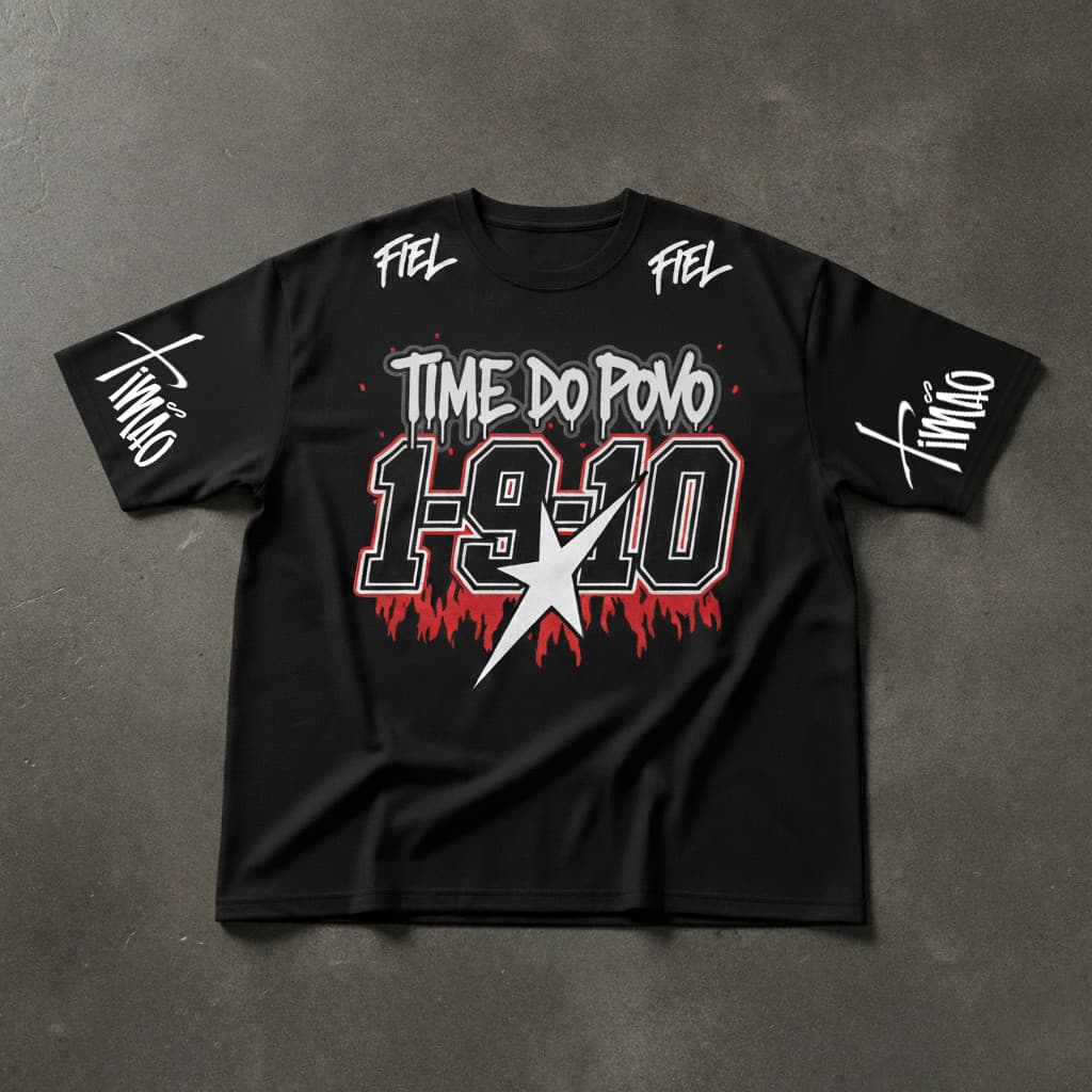 Camiseta Time do Povo 1910 Camisa Fiel Futebol Jersey 100% Algodão College Alvi Negro Paulista