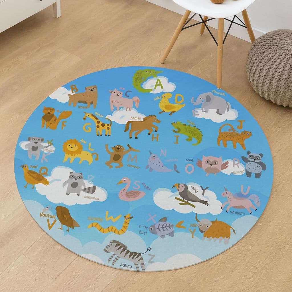 Tapete Redondo Decorativo Infatil 88cm Antiderrapante para Sala e Quarto 2143
