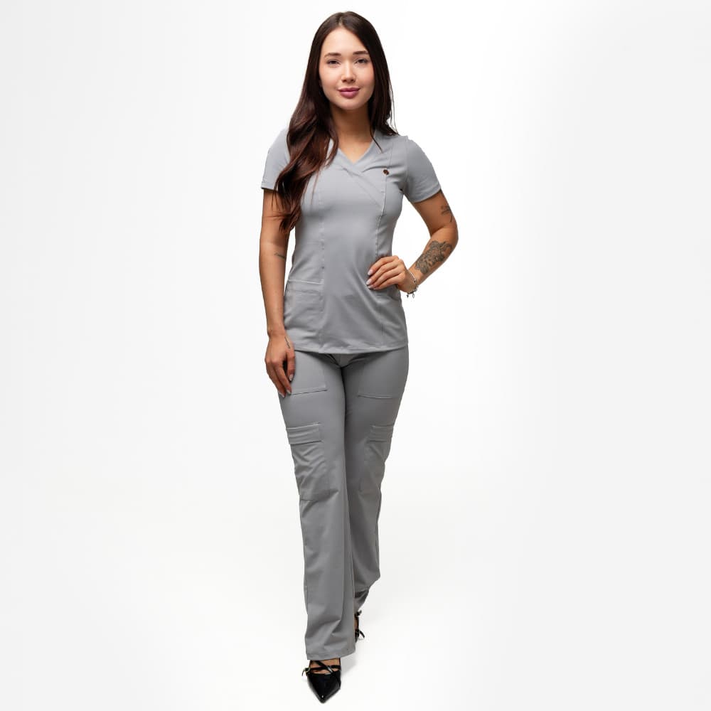 Conjunto Scrub Pijama Cirurgico Verona Cinza Claro