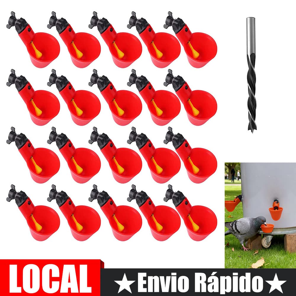 Tigela para beber aves, frango, pato, pombo, fonte potável (tigela de água vermelha + parafuso preto), fácil instalação