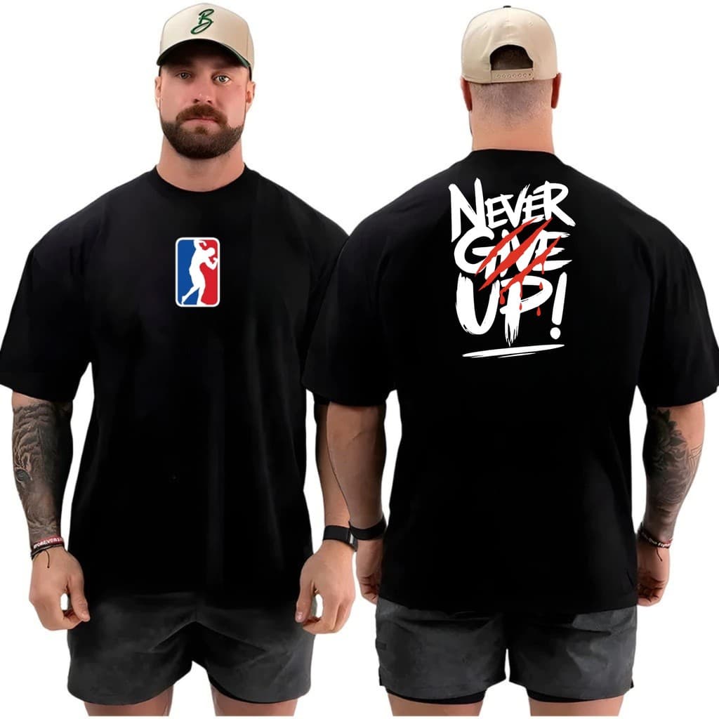 Camiseta masculina Oversized  para Academia Musculação camisa premium over  Never give up Streetwear 100% Algodão