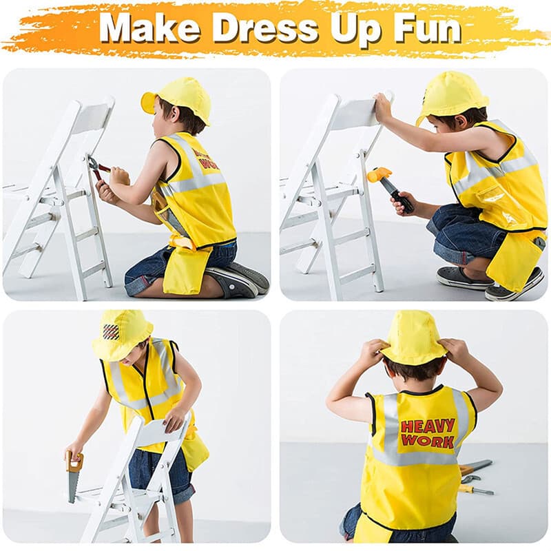Crianças trabalhador da construção traje conjunto de ferramentas brinquedo uniforme jardim de infância cosplay traje pro