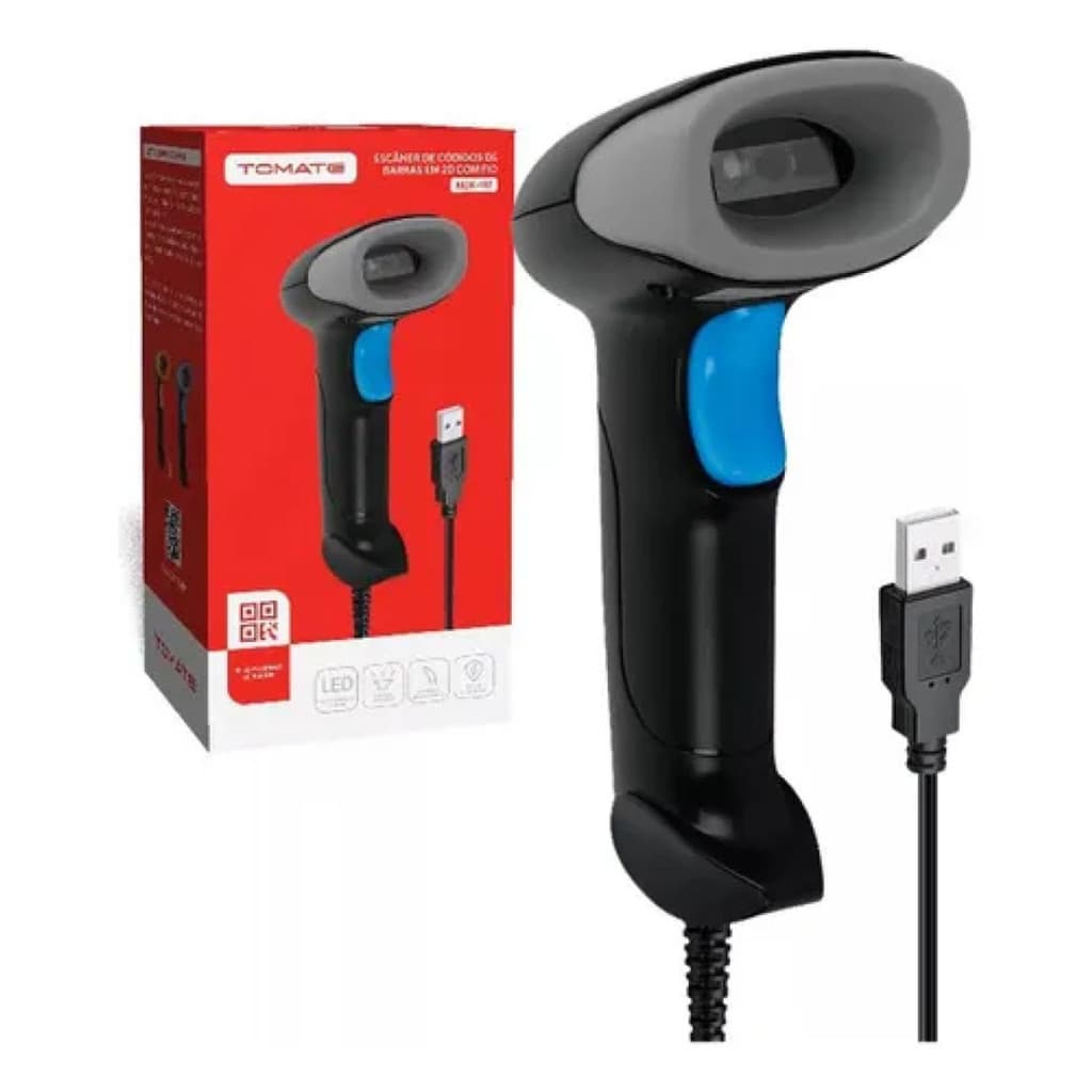Leitor Código De Barras Usb 1D2D Qr Code Danfe Ean Cor Azul