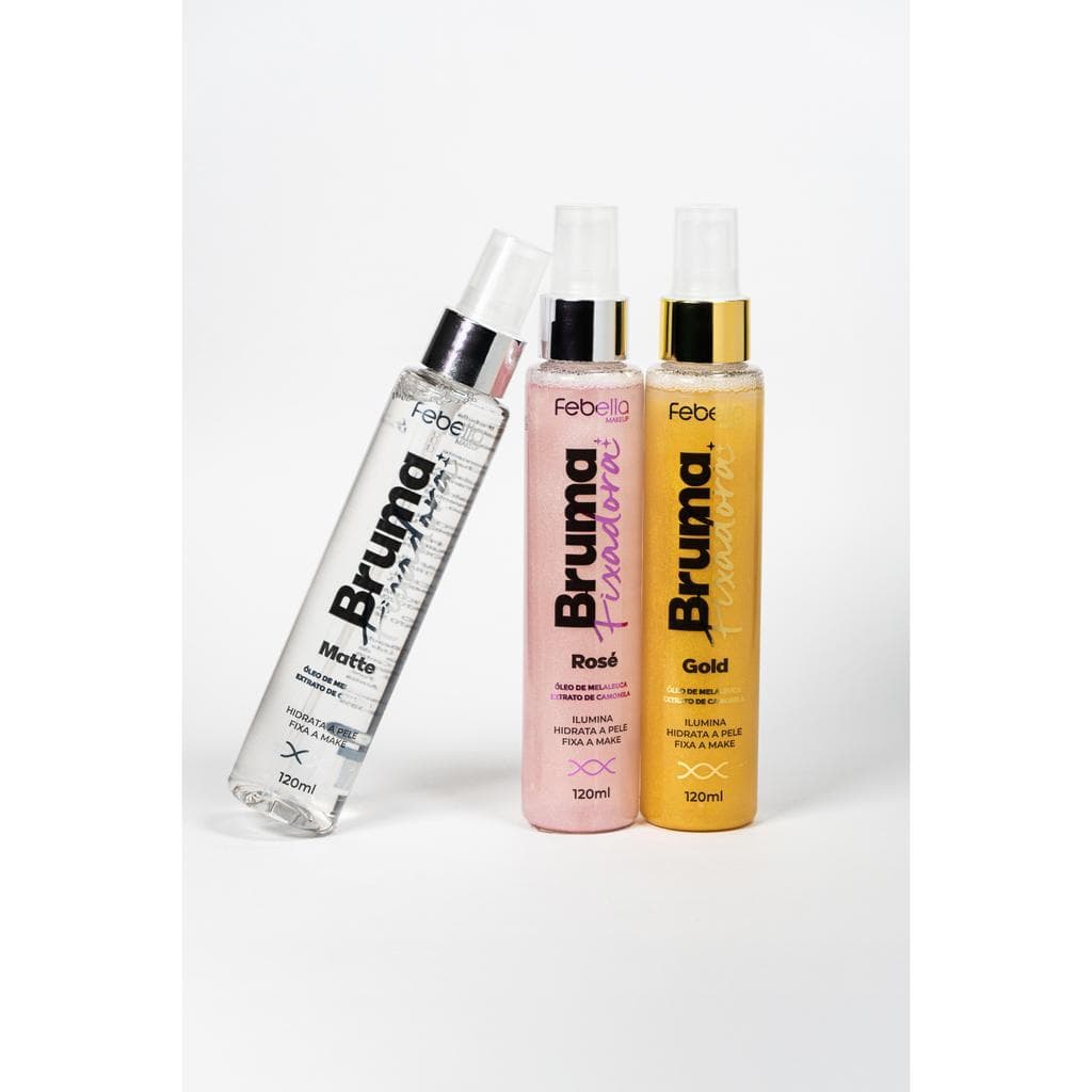 BRUMA FIXADORA FACIAL MATTE, ROSÉ E GOLD  – FEBELLA MAKEUP
