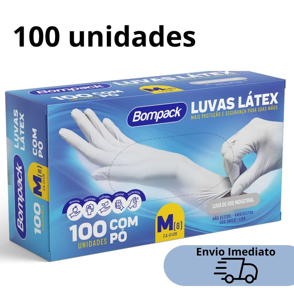 Kit  Luva de Látex Descartável com Pó Resistente TAM P 100 unidades
