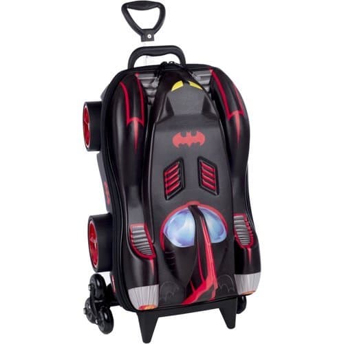Mala Infantil Batmóvel Rodinhas Giratórias Design 3D Resistente Viagem Preta