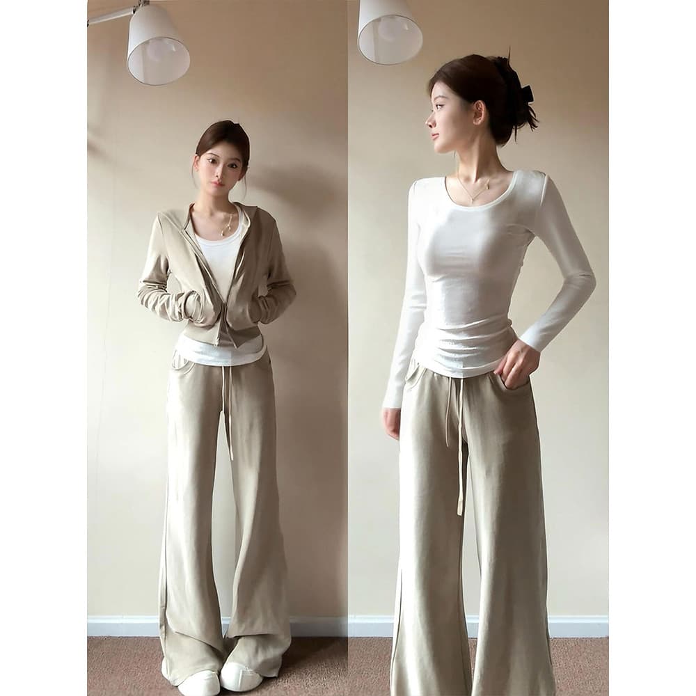 Camisa de fundo interno branco fino-ajuste topo feminino 2025 novo estilo u-pescoço outono inverno apertado de manga com