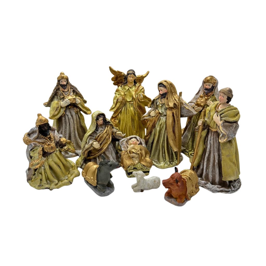 PRESÉPIO DE RESINA IMPORTADA CHAMPANHE 11 PEÇAS 14CM