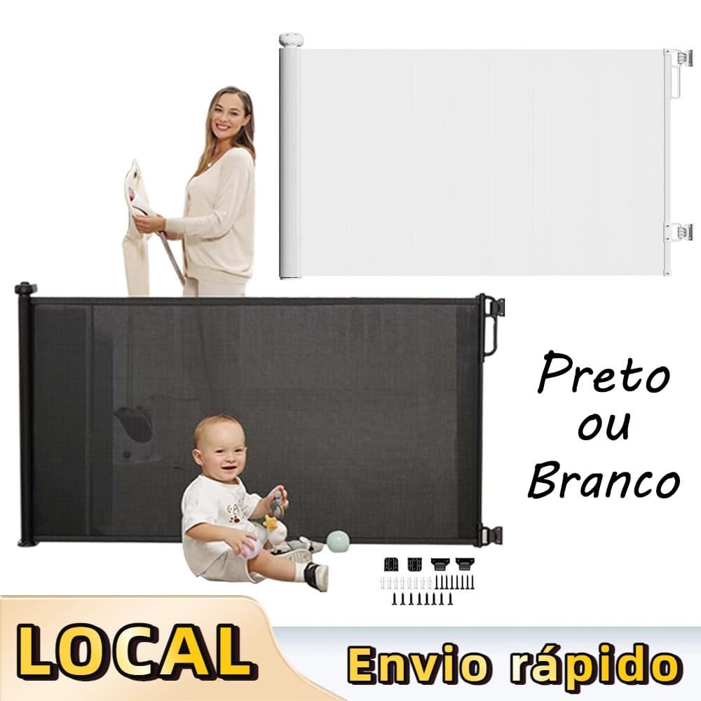 Branca/Preto Grade Proteção Retrátil 86x150cm,para Pets e Bebês | Portão Segurança para Escadas,Portas,Fácil de Instalar
