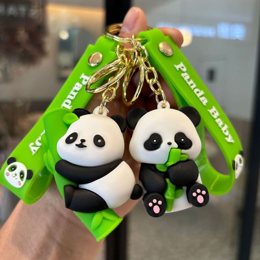 Abraço dos desenhos animados de bambu pequeno panda chaveiro bonito panda casal moeda bolsa pingente feriado garra máqui