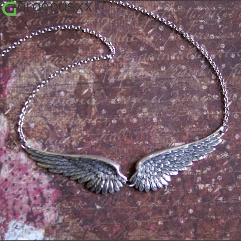 [Gorgeousxx] Gargantilha Vintage De Penas Com Asas De Anjo , Colares Pingente Grande Para Mulheres , Joias De Casamento