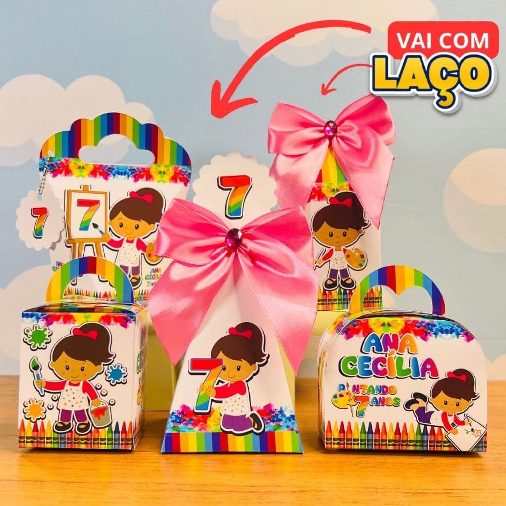 Kit Festa Pintando o 7  Lembrancinhas Personalizadas Infantil | Caixinhas Coloridas Tema Arte