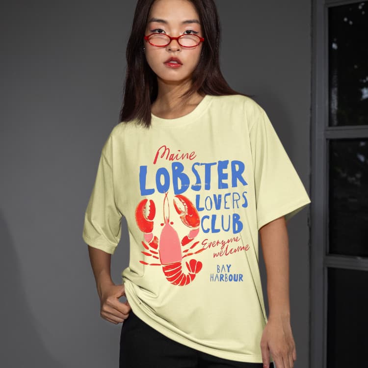 Camiseta Feminina Camiseta Lagosta Blusa Oversized Camiseta Oversized Camiseta Algodão