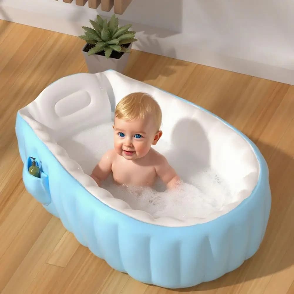 Banheira Bebê Inflável Portátil Anti Deslize Banho Infantil PVC Dobrável
