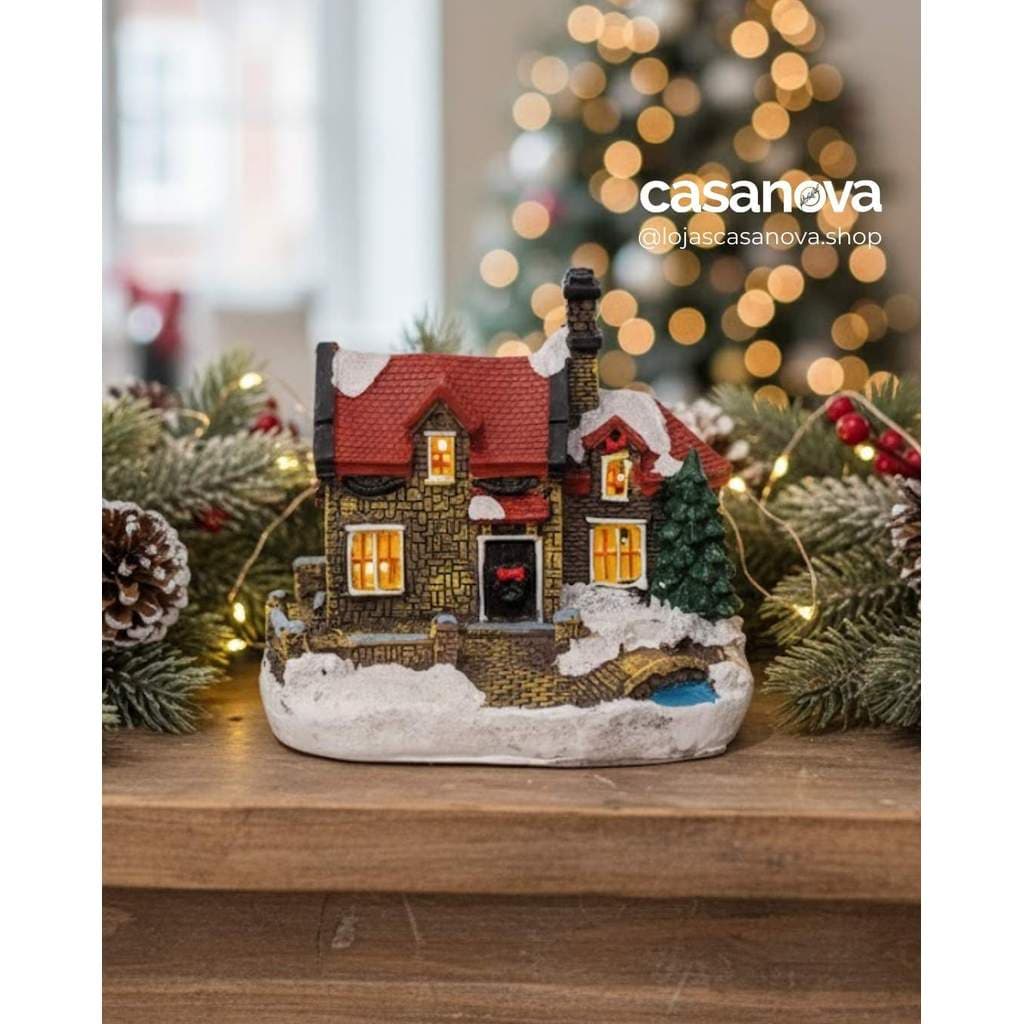 Casa Vila Natalina em Resina 13cm Colorida – Miniatura Decorativa