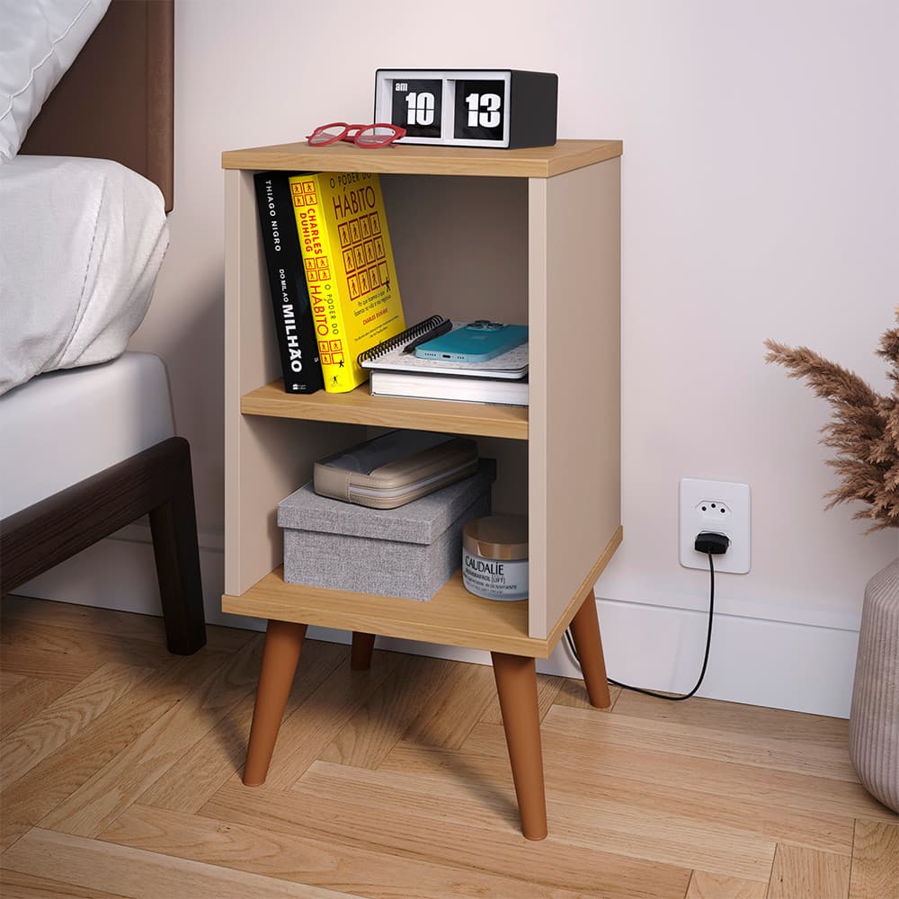 Mesa de Cabeceira Nicho Pés Palito Retrô Quarto Cama Escritório Charme - Lançamento