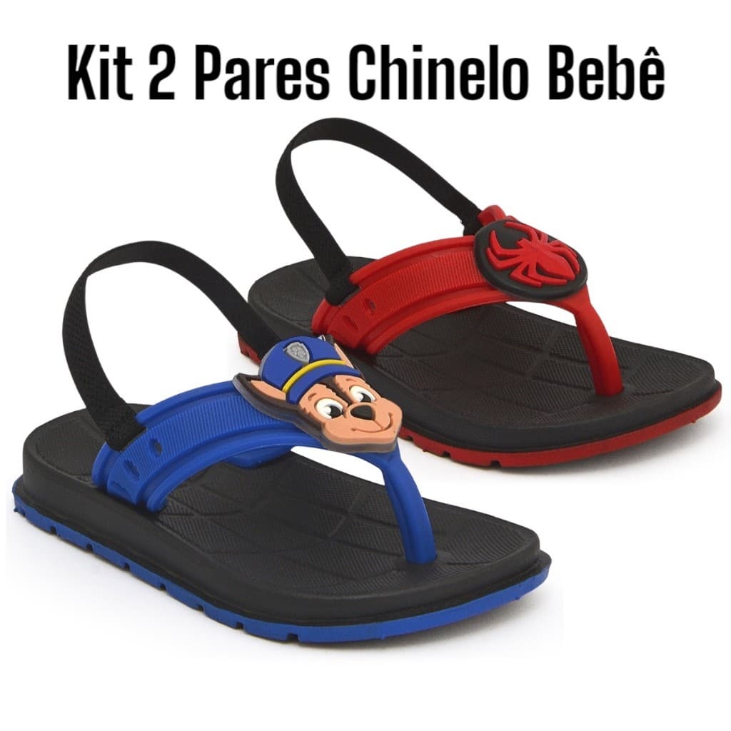 Kit 2 Pares Sandália Chinelo Menino Bebê Com Elástico Infantil Brasil