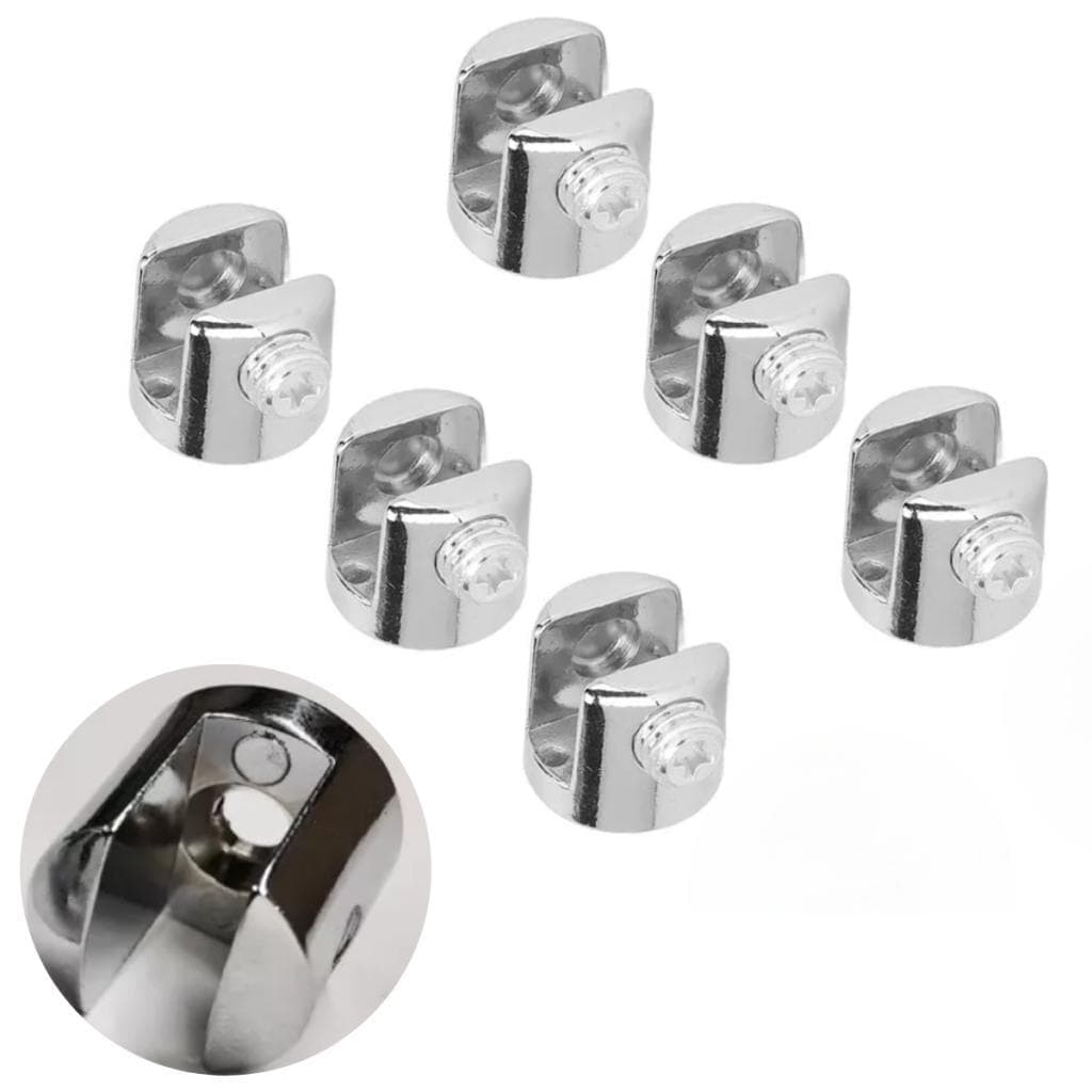 Suportes Cromados de Fenda 6mm para Montagem em Prateleiras de Vidro - Kit com 6 Peças