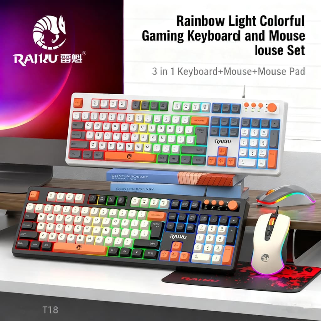 Kit 3 Teclado , Mouse E Pad Iluminado Com Fio Semimecânico 103 Teclas Para Uso Em Escritório