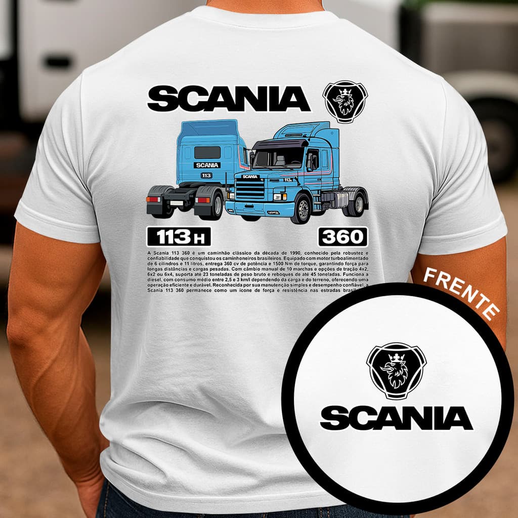 Camiseta Scan1a 113H 360 Clássico Caminhoneiro Retrô Caminhão Blusa Estilo Estrada
