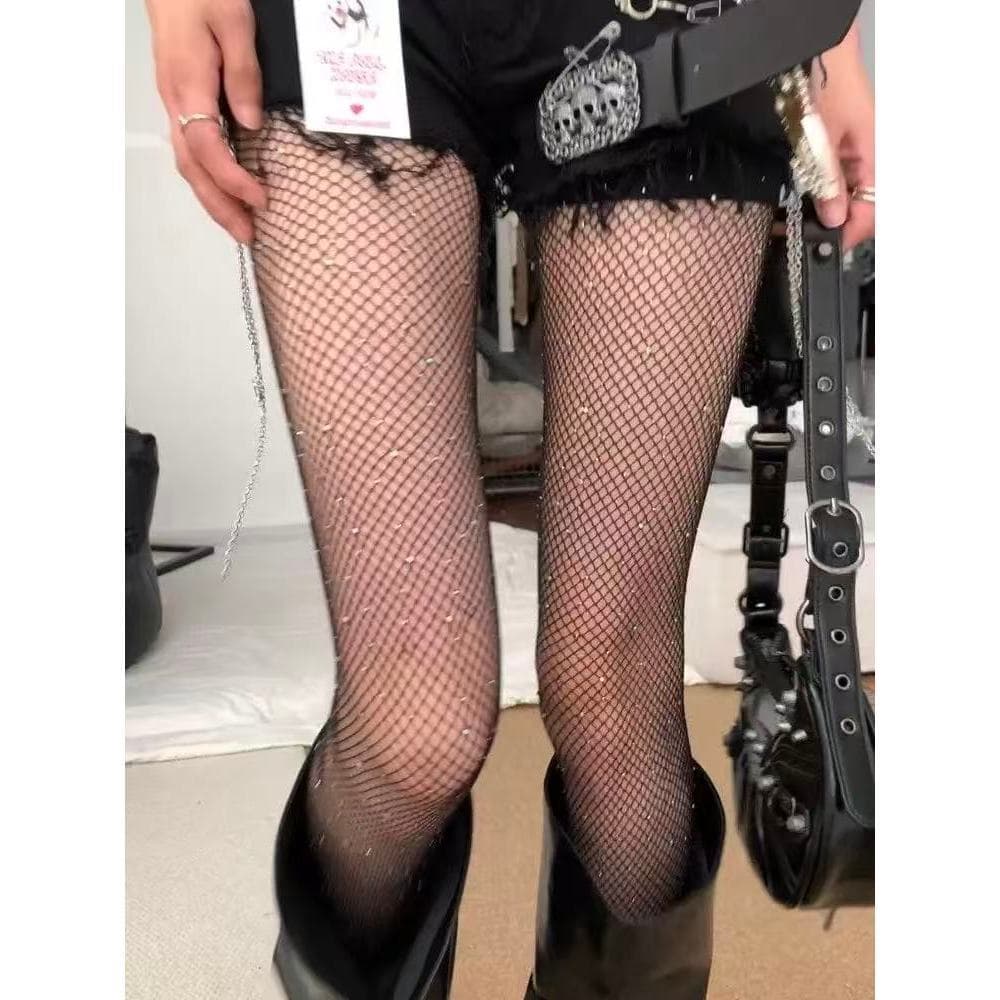 Meia Calça feminina Arrastão Com Strass Brilho Trama Aberta Rede Moda
