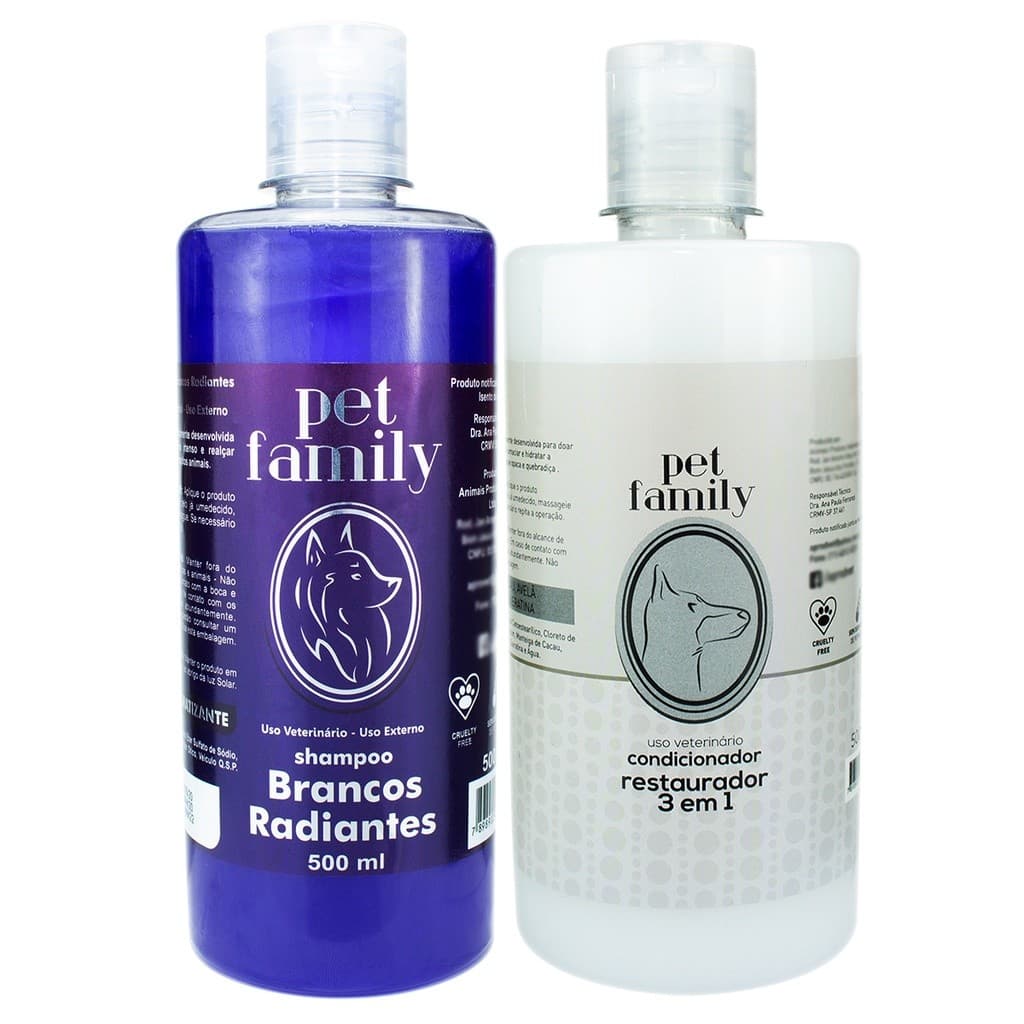 Kit Shampoo Clareador Pet + Creme Condicionador 3x1 Pra Gatos E Cães 500ml Branqueador Matizador
