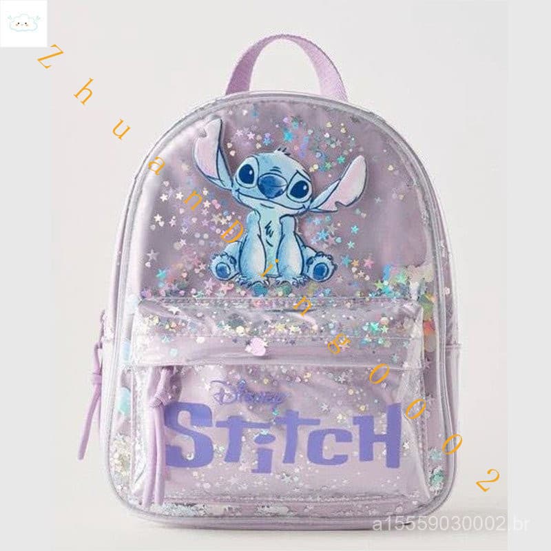 Stitch Mochila Holográfica Prata Luxcel Material Escolar Menino Reforçado Masculino À Prova D'água