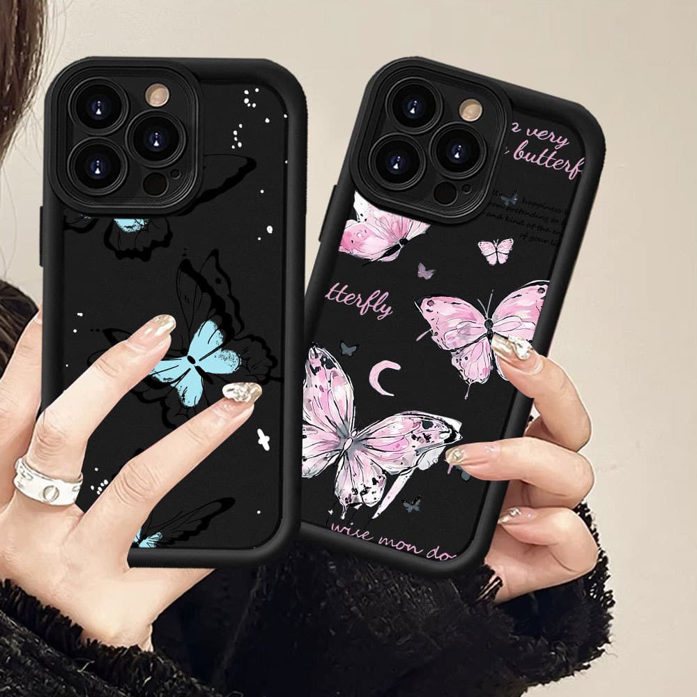 Capa Para Samsung S24 Plus S24Ultra S23 FE S20 S22Ultra S21 A17 A07 A55 A15 M34 Pó Borboleta Azul